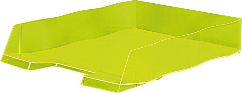 Styro Briefkorb – mit Griffausschnitt, mit Beschriftungsfeld, glänzend, neongelb, B 255 × H 62 × T 360 mm
