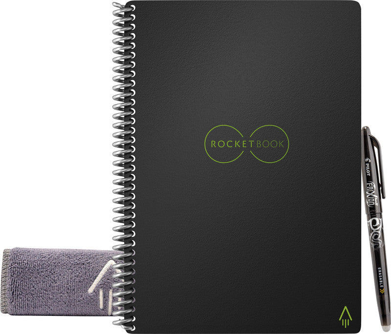 Rocketbook Notizbuch, Spiralbindung, Hardcover, 36 Seiten, 90 g/m² – Schwarz, für Rocketbook App