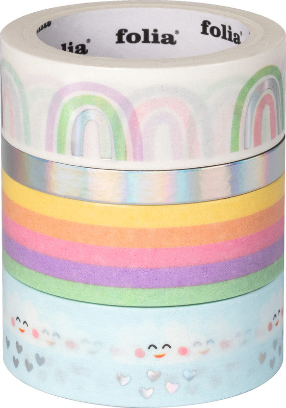 Folia Washi-Tape-Set mit Heissfolienveredelung – sortiert – 5 mm × 5 m, 3 × 15 mm × 5 m – 4 Rollen