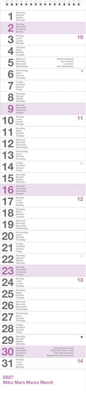Biella Wandkalender Longus – viersprachig d/f/i/gb – 2027 – Spiralbindung – 12 × 54,5 cm