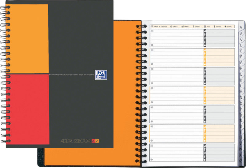 Oxford Adressbuch A5, Spiralbindung, Softcover, 72 Seiten, 80 g/m² – Grau