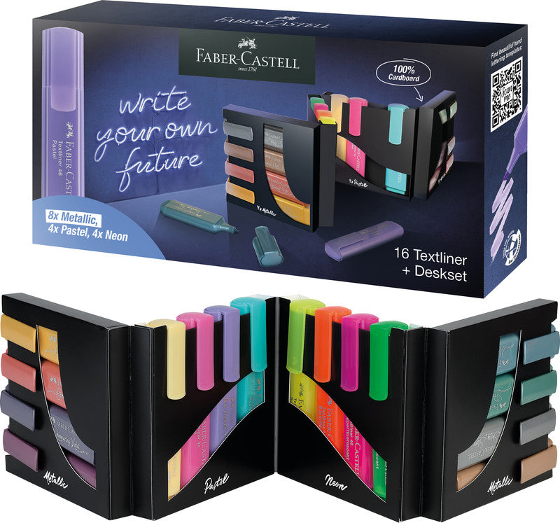Faber-Castell Textmarker Desktop Set 16 Farben – Keilspitze, 1–5 mm, nachfüllbar