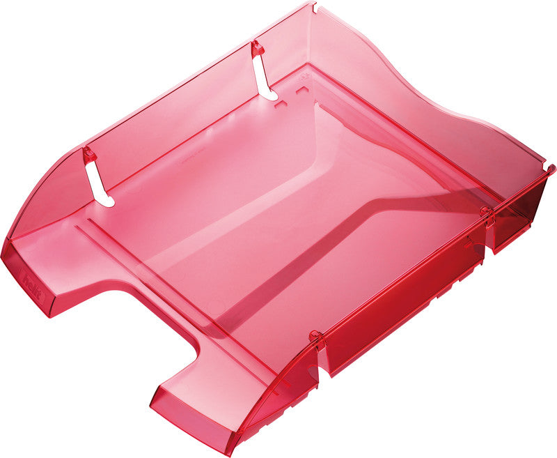 Helit Briefkorb – mit Beschriftungsfeld, glänzend, rot transparent, B 275 × H 66 × T 355 mm