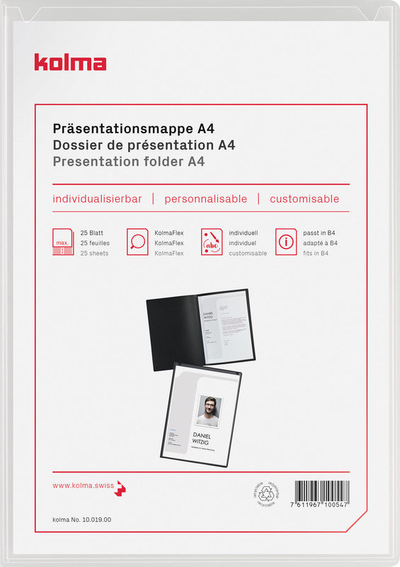 Kolma Konferenzmappe – A4, Klemmschiene, mit Fronttasche, Kunststoff, transparent