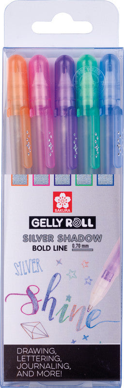 Sakura Gelly Shadow Gelschreiber 5er Set – 5 Farben, 0,7 mm, für dunkles Papier, Kappe