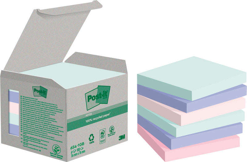 Post-it Haftnotizen – 76×76 mm – sortiert, 6×100 Blatt, PEFC