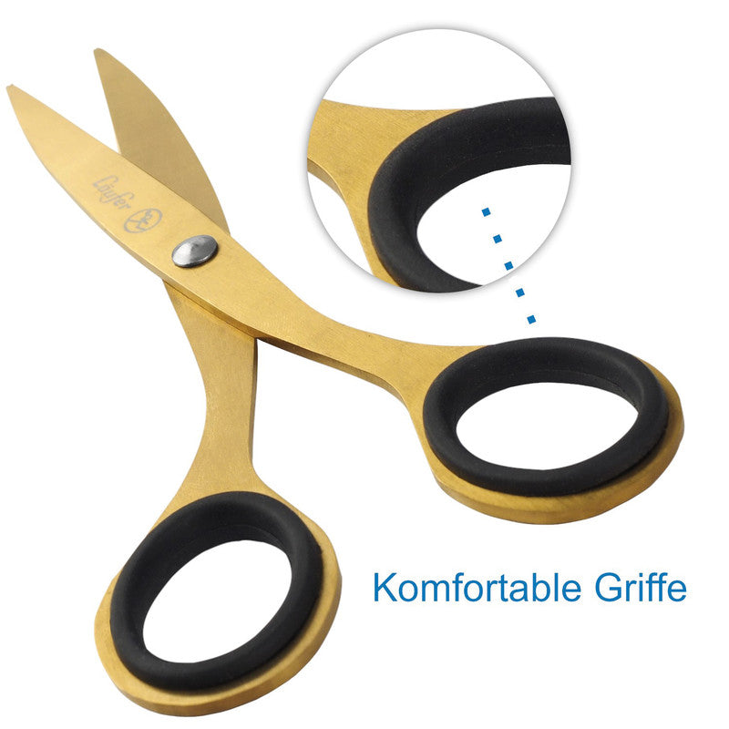 Laufer Universalschere – 17,0 cm, titanbeschichtet, spitz, Gummi, gold