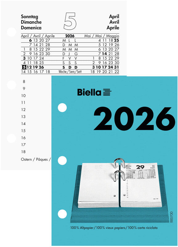 Biella Kalender-Einlage – 1 Tag/Seite, Spezial (70/38 mm), 8 × 10,8 cm, 2026