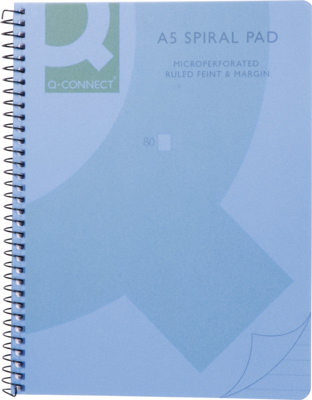 Q-CONNECT Spiralblock, Softcover, 80 Blatt, mikroperforiert, 4-fach gelocht, 70 g/m² – Blau