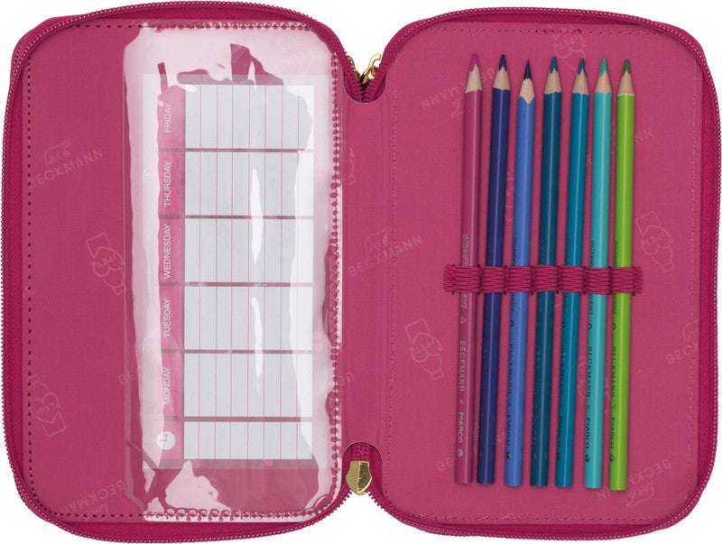 Beckmann Klassisches Triple Schuletui, gefüllt – Cherry – Polyester – 13 × 20,5 × 7 cm