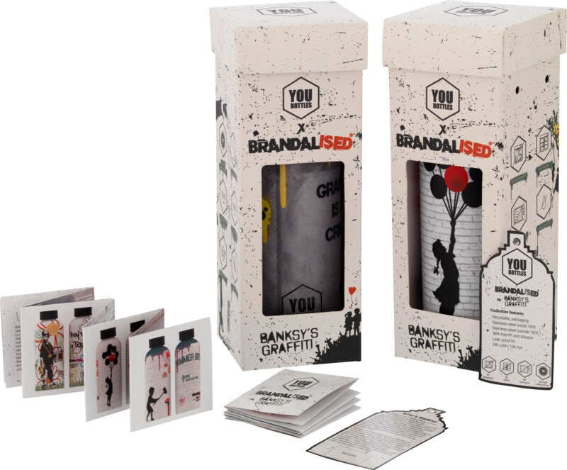 Youbottles Trinkflasche Dual – 5 dl – Edelstahl, isoliert, auslaufsicher – Banksy Kids on Guns