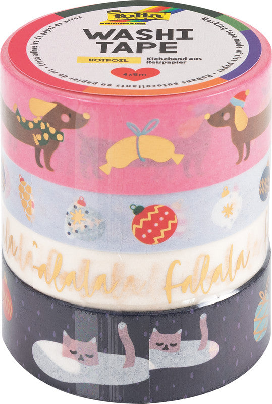 Folia Washi-Tape-Set – Heissfolienveredelung – Sortiert – 2×10 mm × 5 m, 2×15 mm × 5 m – 4 Rollen