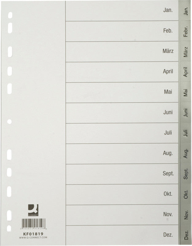 Connect Register – für A4, Kunststoff, Jan.–Dez., 12-teilig, grau, 11-fach