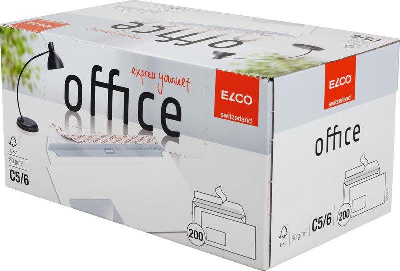 Elco Couvert C5/6, Fenster links, Haftklebung, hochweiss, 80 g/m², mit Innendruck – 200 Stk.