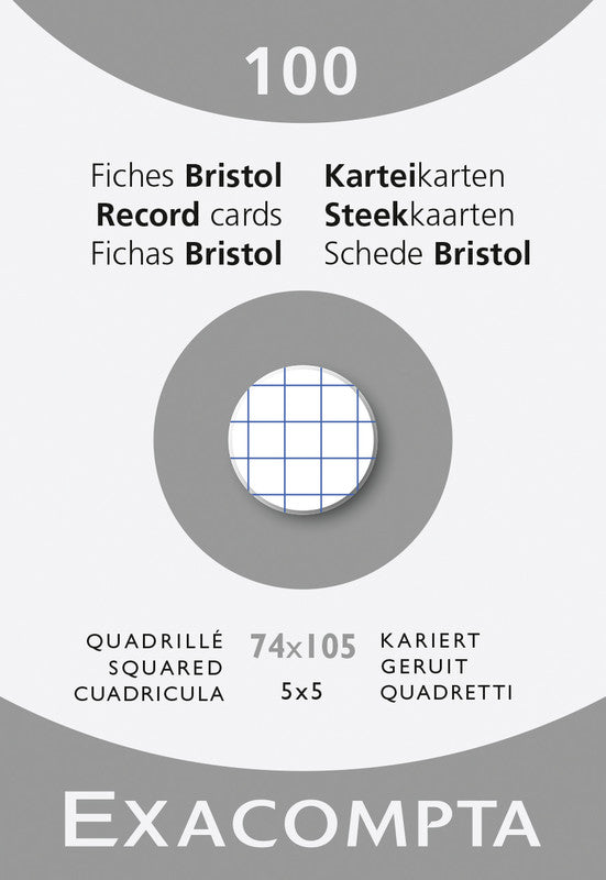 Exacompta Karteikarte A7 quer, kariert, weiss, 205 g/m², Karteikarton – 100 Stück