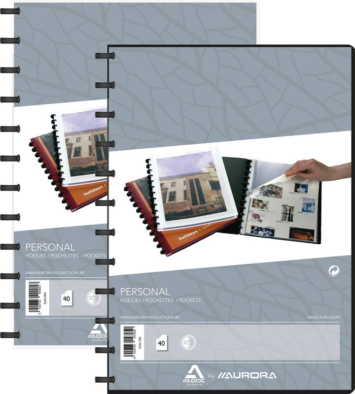 Adoc Personal-Ex Aurora Sichtbuch – 30 Sichttaschen, A4, austauschbar, genarbt, antireflex, schwarz, Kunststoff