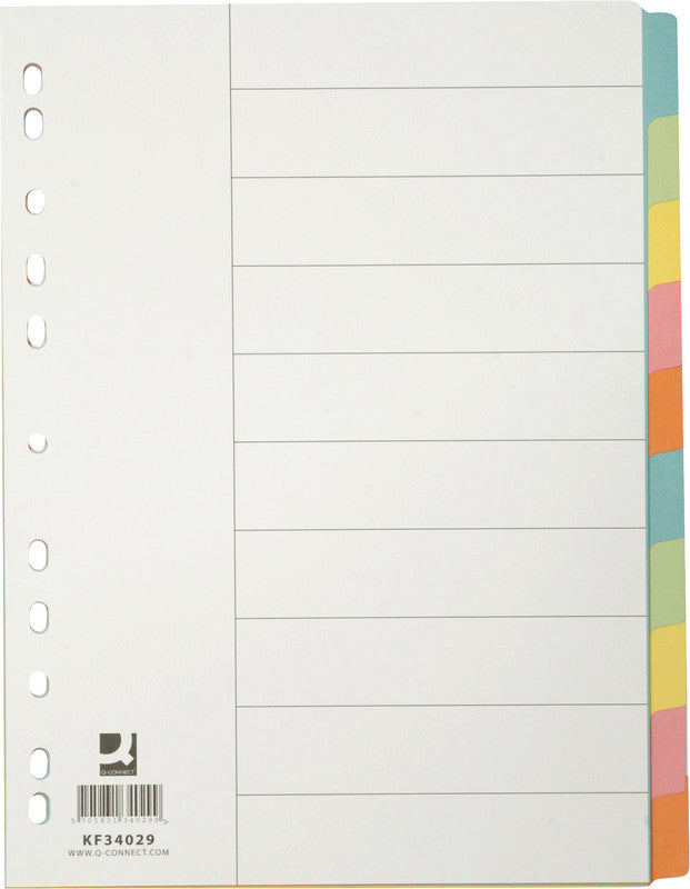Q-Connect Register – 10-teilig, Karton, farbig, unbedruckt, mit Indexblatt, 11-fach Lochung, für A4 hoch