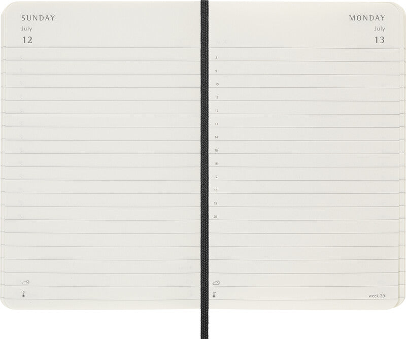 Moleskine Agenda – 1 Tag pro Seite, gebunden, 9 × 14 cm, 2026, 1-Stunden-Takt, Englisch, Schwarz, FSC