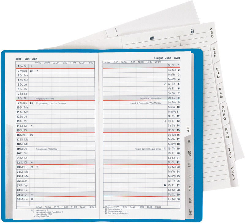 Biella Luzern Agenda – 1 Monat/2 Seiten, geheftet, 8,7 × 15,3 cm, 15 Monate Okt–Dez, 2026, blau, PEFC