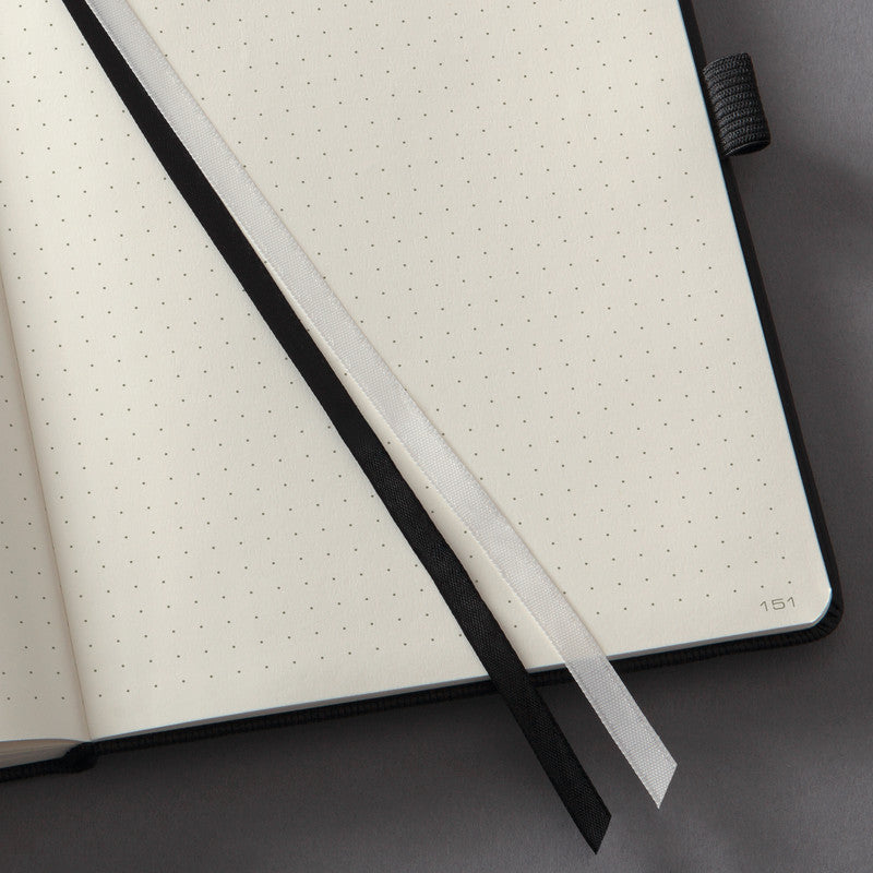 Sigel Notizbuch, 148 × 213 mm, punktkariert, Fadenheftung, 194 Seiten, 80 g/m² – schwarz