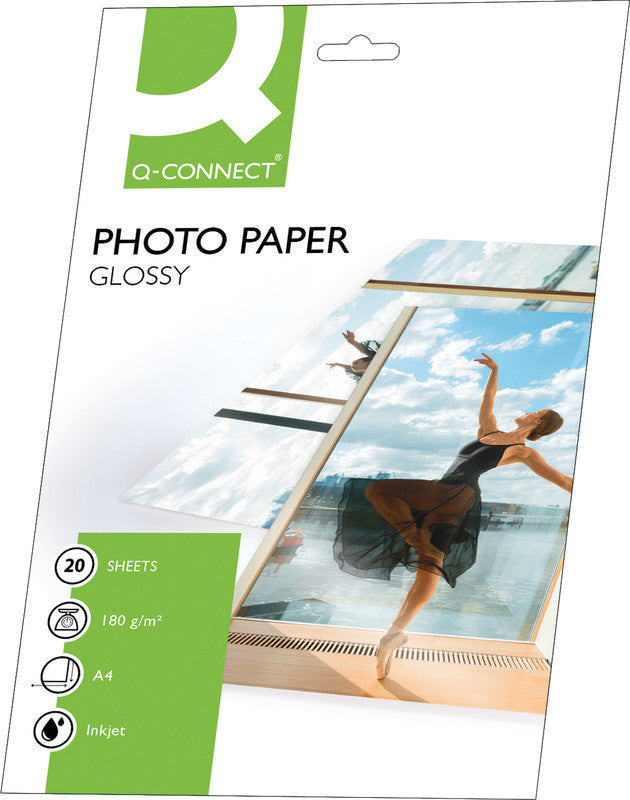 Q-CONNECT Fotopapier – glänzend, A4, 180 g/m², 20 Blatt, einseitig – für Inkjetdrucker