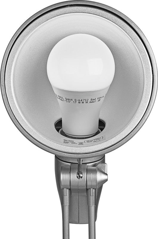 MAUL Energiespar-Tischleuchte rock – dreh- & neigbar, mit Schalter – 2700 K – 880 lm 15 W – silber
