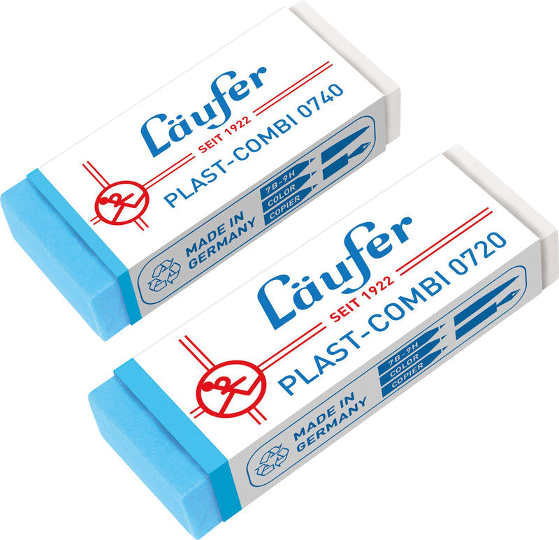 Laufer Radierer – für Kugel- und Faserschreiber – 65 × 12 × 21 mm – Kunststoff – transparent, blau