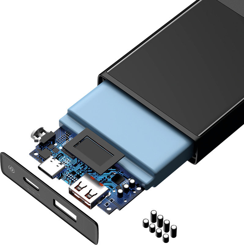 Baseus Powerbank 20000 mAh, 1× USB-A, 1× USB-C, mit Batterieladeanzeige, für Smartphones, Tablets, Schwarz