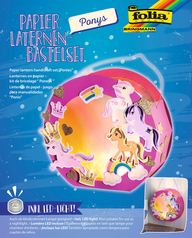 Folia Bastelset Laterne Ponys – 2 Bogen Fotokarton, 2 Bogen Transparentpapier – 2× CR2032