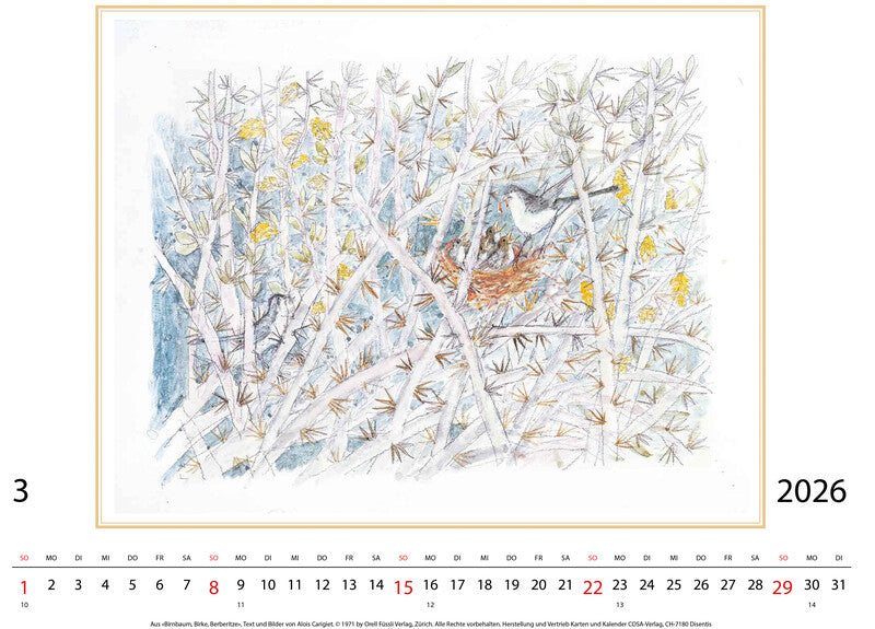 Cosa Kunstkalender Alois Carigiet Schellen-Ursli 2026 – 47 × 36 cm – d