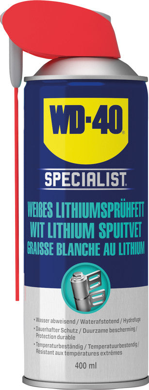 WD-40 Spezialist Lithiumsprühfett – transparent, wasserfest, für Metall, 400 ml, −25 bis +130 °C