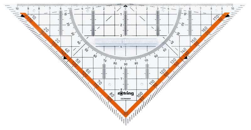 Rotring Wandtafel-Geodreieck – 23 × 23 cm, Kunststoff, transparent, Skalenfarbe schwarz, mit Griff, Stärke 2 mm