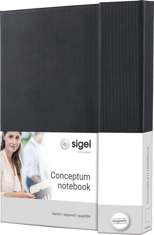 Sigel Notizbuch, A5, kariert 5 mm, Fadenheftung, 194 Seiten, 80 g/m² – schwarz
