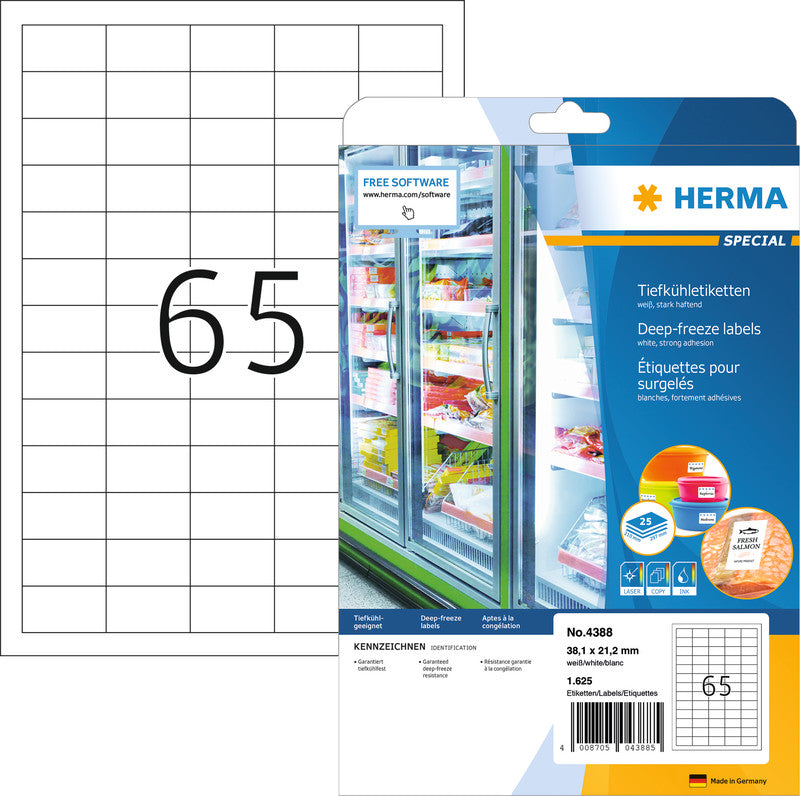 HERMA Druckeretiketten, 38 mm × 21 mm, weiss, Papier, permanent, 25 Blatt