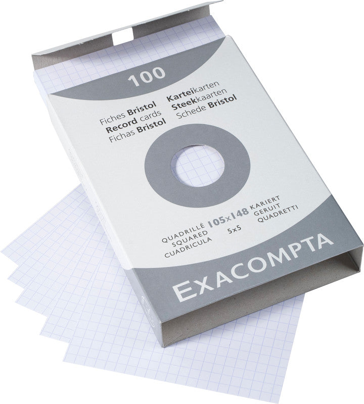 Exacompta Karteikarte A6 quer, kariert, weiss, 205 g/m², Karteikarton – 100 Stück