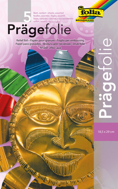 Folia Prägefolien glatt – sortiert – 185 × 290 mm, 70 µm, 5 Bogen, Aluminium