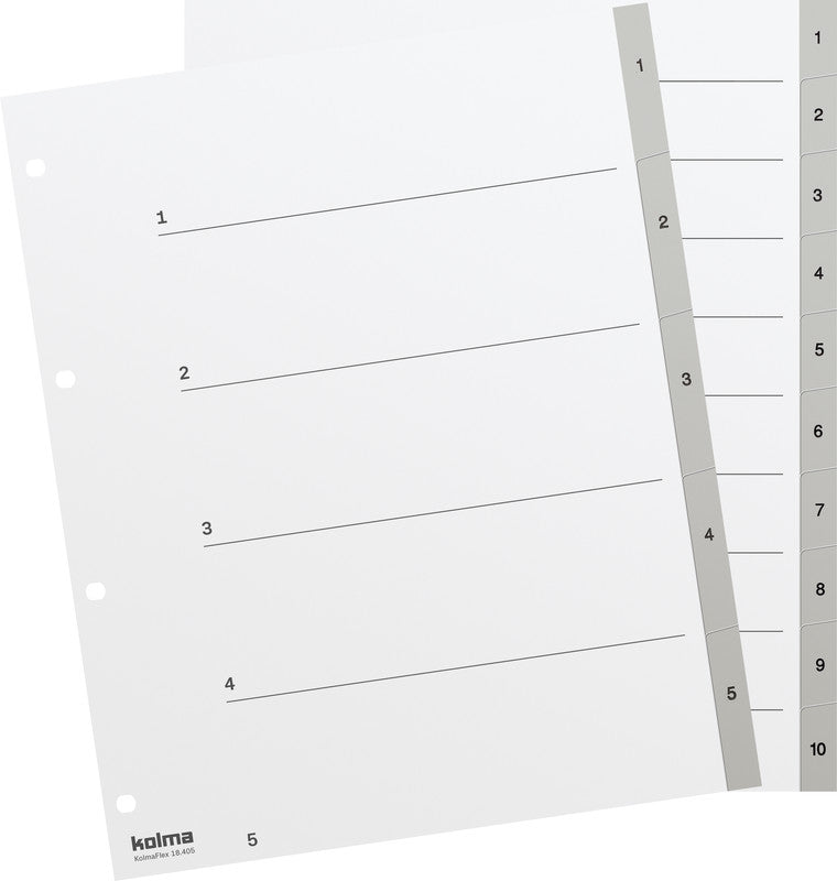 KolmaFlex XL Register – Vollformat überbreit, 10-teilig, PP, grau, mit Indexblatt, für Zeigebuchtaschen