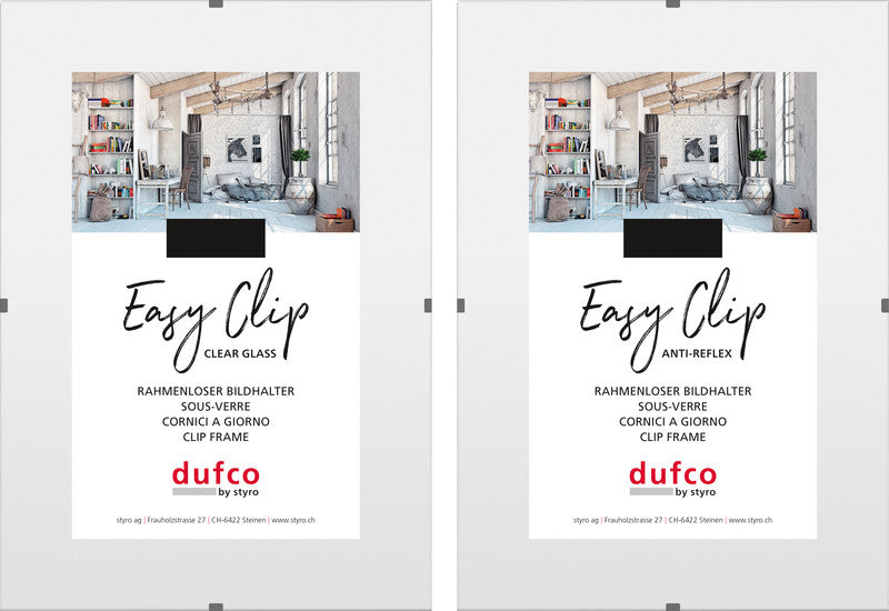 Dufco Wechselrahmen, Glas, transparent, 13 × 18 cm, Hoch-/Querformat, mit Antireflexglas