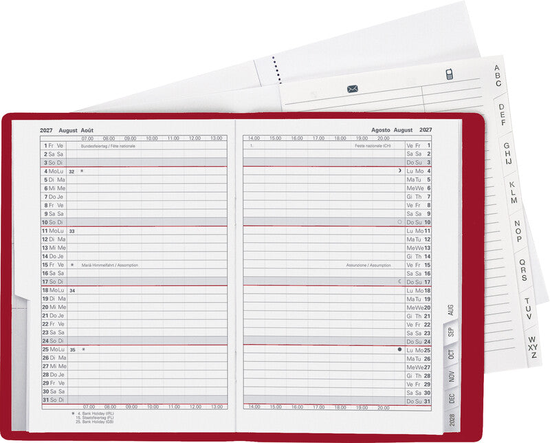 Biella Glasgow Agenda – 1 Monat/2 Seiten, geheftet, 10,0 × 13,9 cm, 15 Monate Okt–Dez, weinrot, PEFC