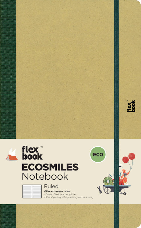 Flexbook Ecosmiles Notizbuch – 130 × 210 mm – Liniert 6 mm – 192 Seiten – 100 g/m² – Flexcover, olive