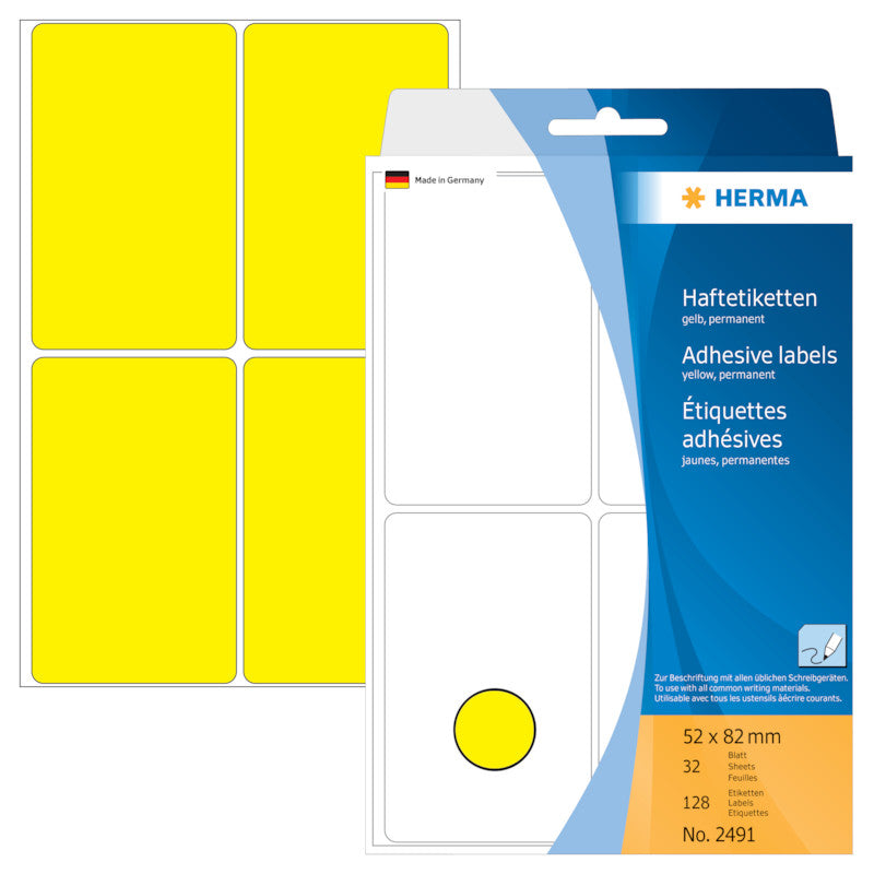HERMA Schuletiketten – 52 × 82 mm, Abgerundete Ecken, 128 Stk, 32 Bogen, Papier, Permanent Haftend