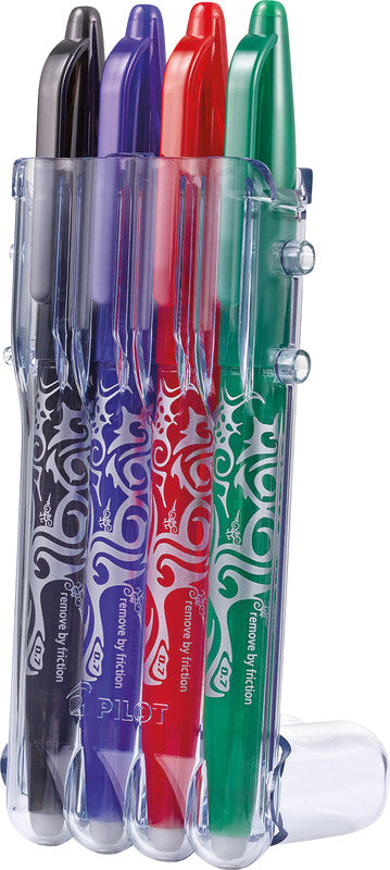 Pilot FriXion Ball Set2Go – Radierbarer Tintenroller mit Kappe, 0,7 mm, Schwarz/Blau/Rot u. a., 4er Etui