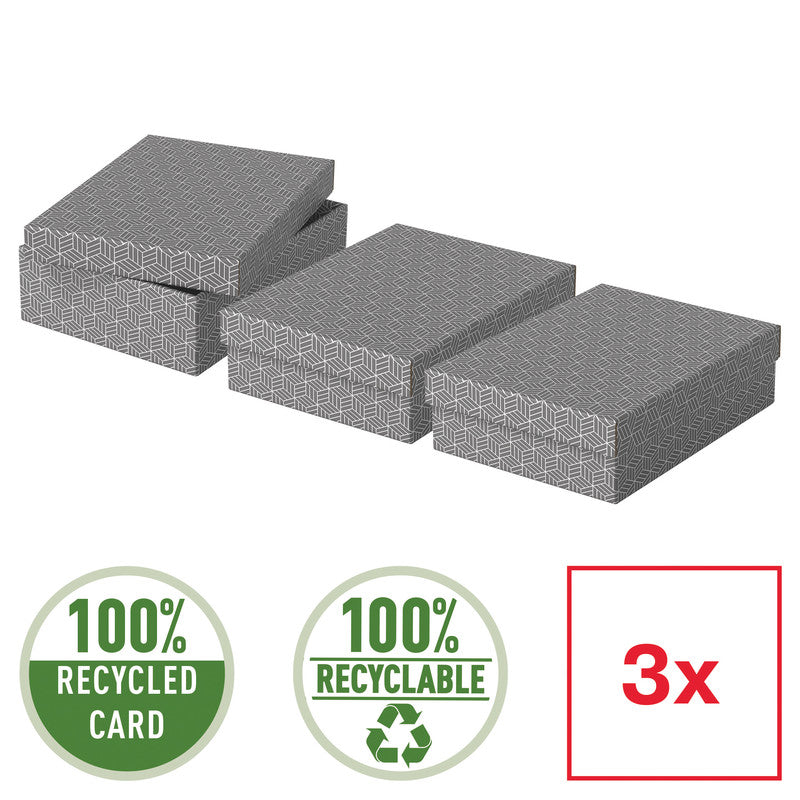 Esselte Archivschachtel A4 – mit Deckel, 265 × 100 × 360 mm, grau, Karton, 3er Pack
