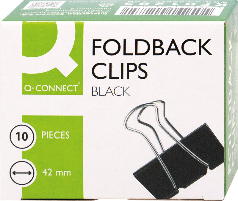 Q-CONNECT Büroklammern – Foldback-Clips – 40 × 17,5 mm – Metall – Schwarz – 10 Stück