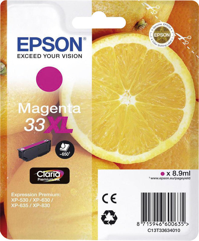 Epson Tintenpatrone 33XL, Magenta, XL, 650 Seiten – für Tintenstrahldrucker/Multifunktionsgeräte