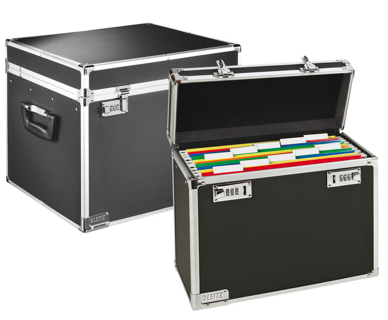 Leitz Hängemappen-Box A4 – für 15 Hängemappen, mit Tragegriff, 366 × 310 × 165 mm, Schwarz, Holz