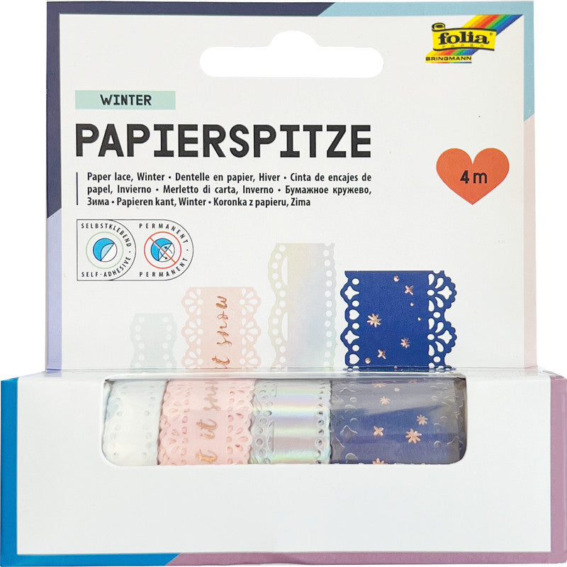 Folia Washi Tape Winter – permanent, Papier, mehrfarbig, 4 Rollen, je 1 m