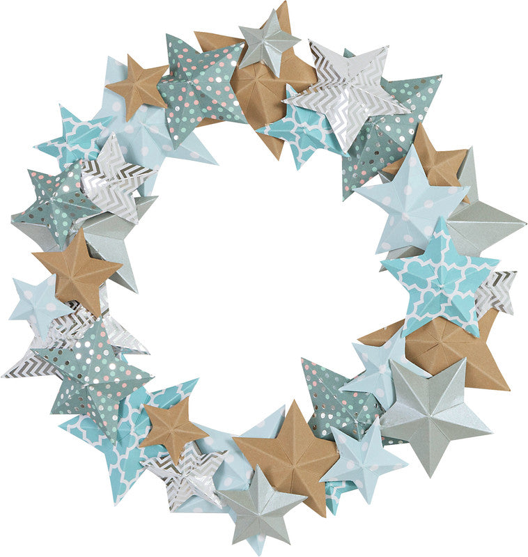Folia Bastelset Sternenkranz – 3 Designpapiere – Ø 200 mm, Ø 250 mm, Ø 300 mm