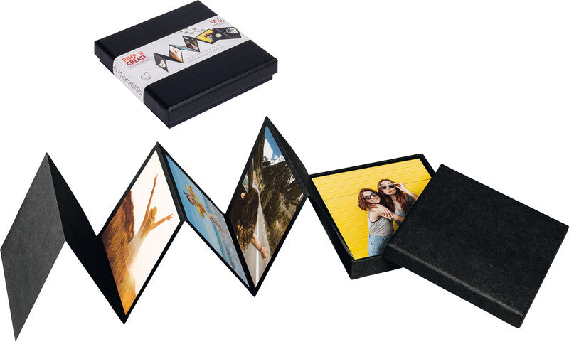 Walther Leporello-Fotoalbum Pimp 'N Create – für 100 × 100 mm, 11 Fotos, schwarz, mit Aufsteller, Karton