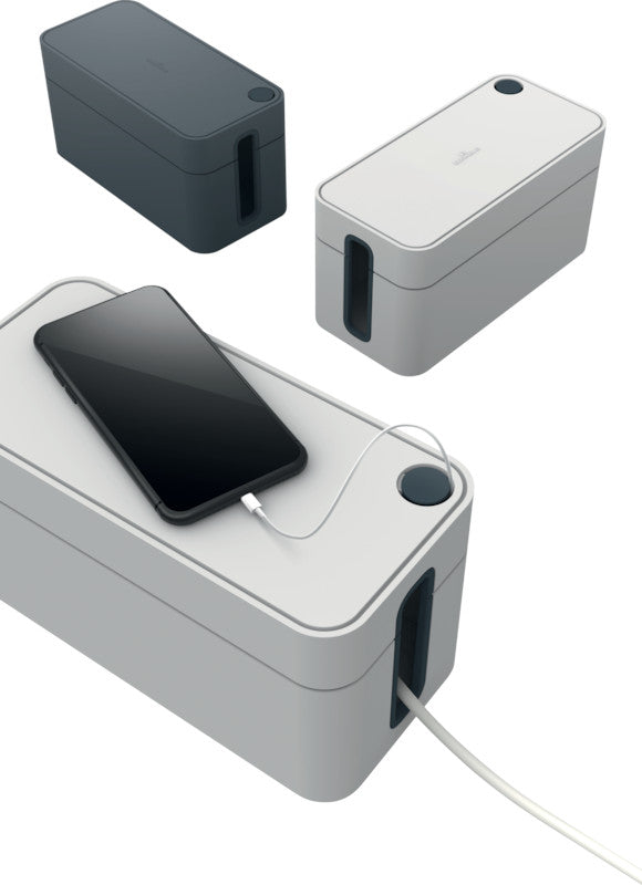 Durable Kabelbox Box L – 406 × 156 mm, Kunststoff, Grau, für 5-fach-Steckdosenleiste